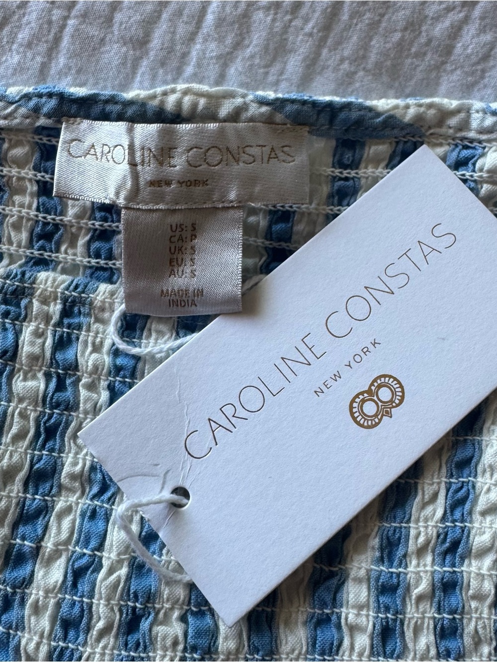 Caroline Constas Blue White Smocked Maxi Dress Coastal Old Money Preppy Modest - Picture 3 of 7